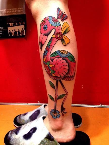 American Traditional Leg Tattoo