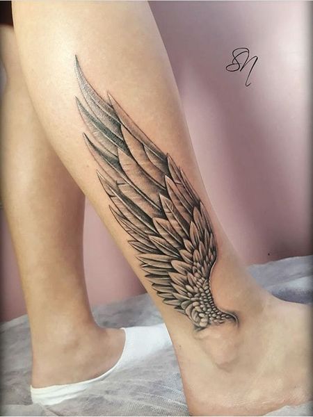 Angel Wings Leg Tattoo