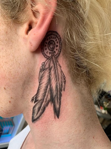 Behind The Ear Feather Tattoos