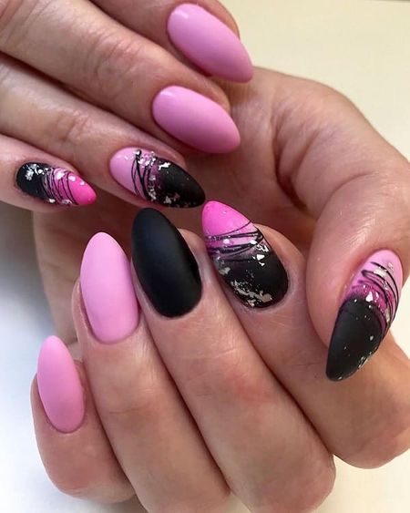 Black And Pink Nails