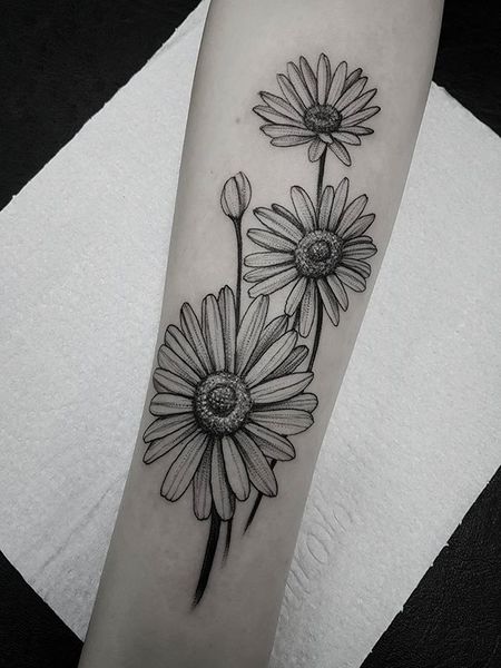 Black And White Daisy Tattoo