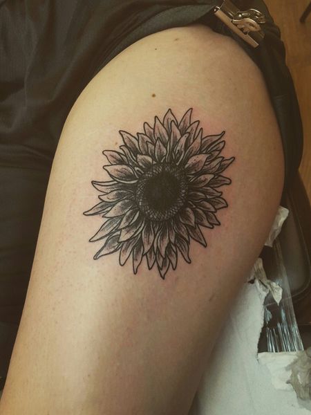 Black and White Sunflower Tattoo