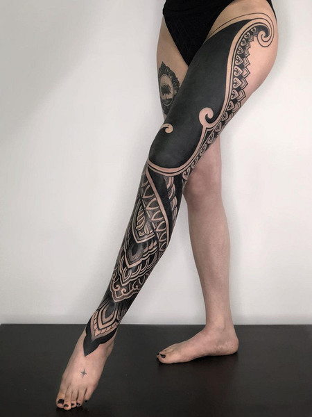 Blackwork Leg Tattoo