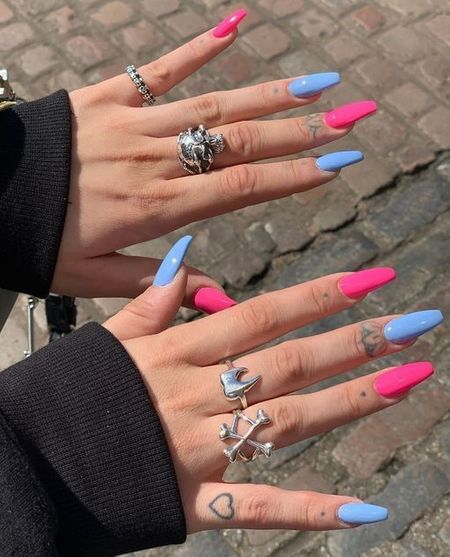 Blue And Pink Nails