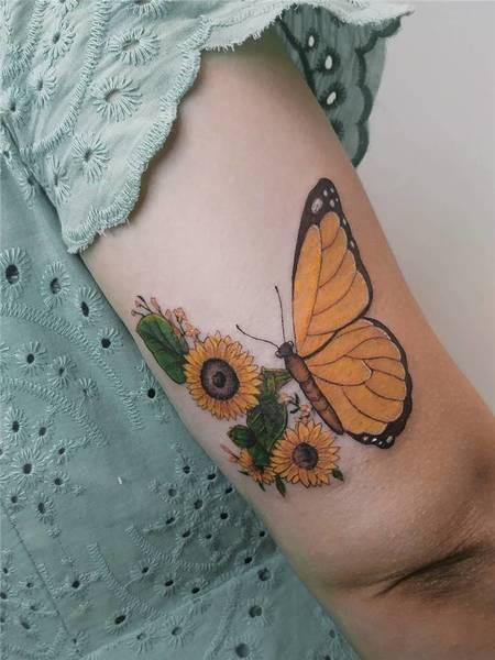 Butterfly With Sunflower Tattoo