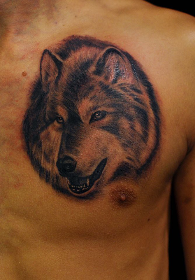 Chest Wolf Tattoo