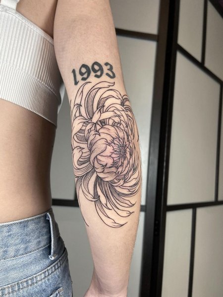 Chrysanthemum Elbow Tattoo