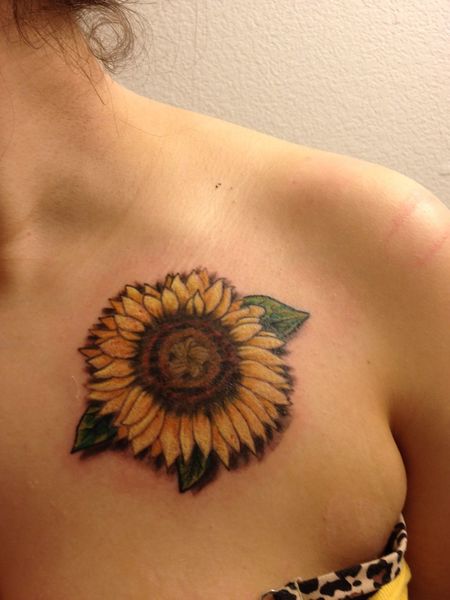 Collarbone Sunflower Tattoo