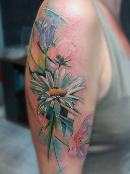 Colorful Daisy Tattoo