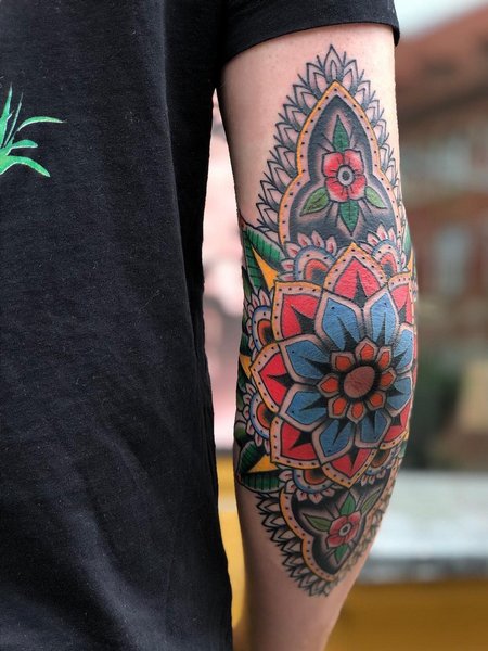 Colorful Elbow Tattoo