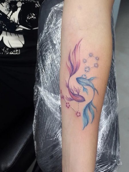 Colorful Pisces Tattoo