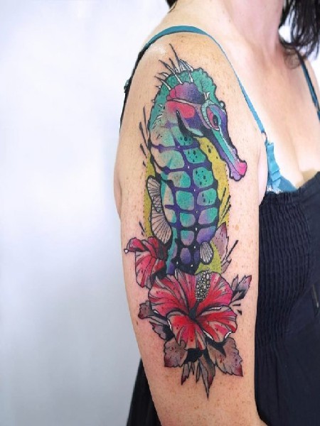 Colorful Seahorse Tattoo