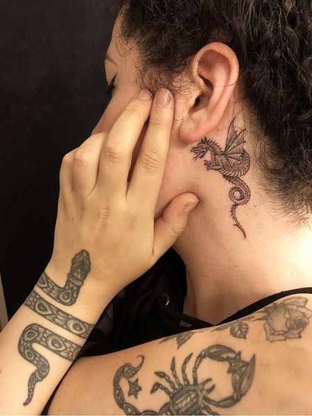 Dragon Behind The Ear Tattoo