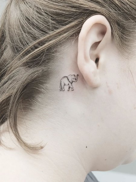 Elephant Behind Ear Tattoo