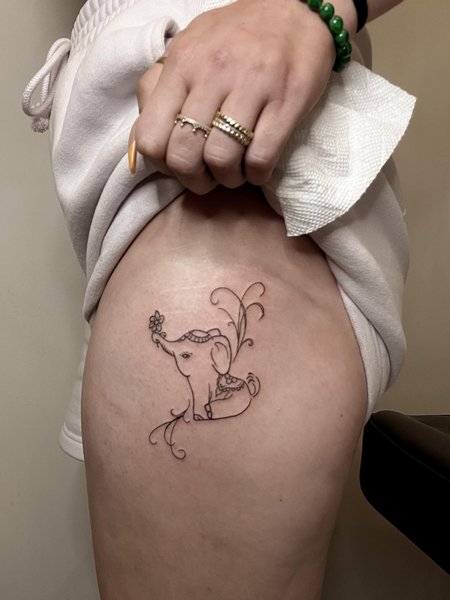 Elephant Fine Line Tattoo