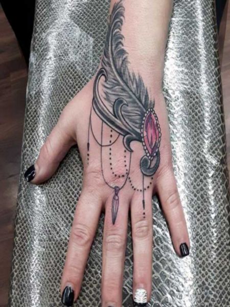 Feather Hand Tattoos For Women