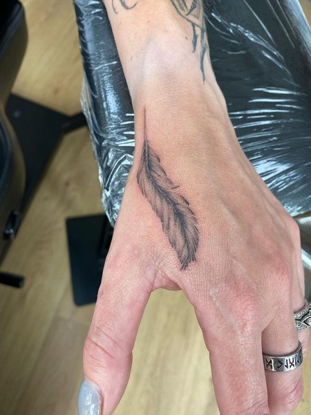 Feather Tattoo On Hand
