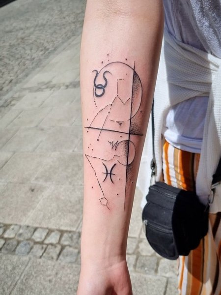 Geometric Pisces Tattoo