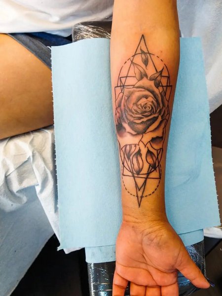 Geometric Rose Tattoo