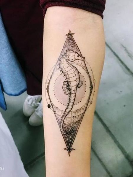 Geometric Seahorse Tattoo