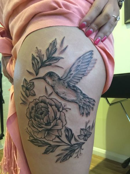 Hummingbird Thigh Tattoos