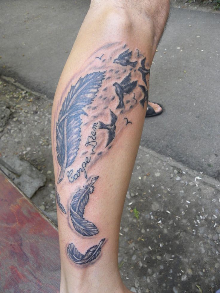 Leg Feather Tattoo