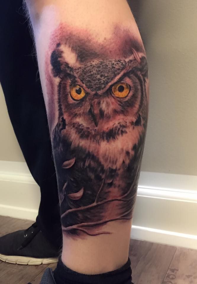 Leg Owl Tattoo