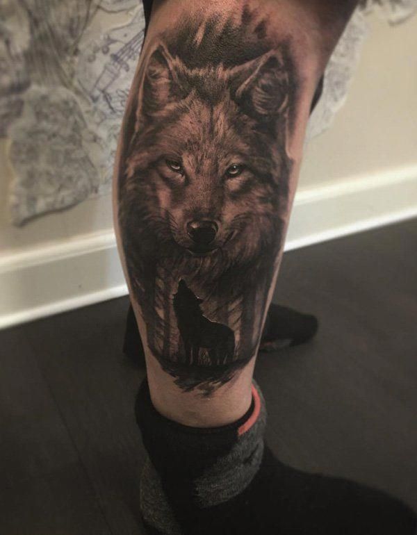 Leg Wolf Tattoo