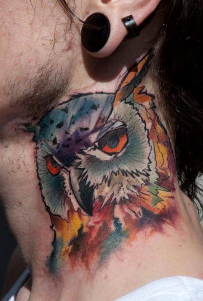 Neck Owl Tattoo