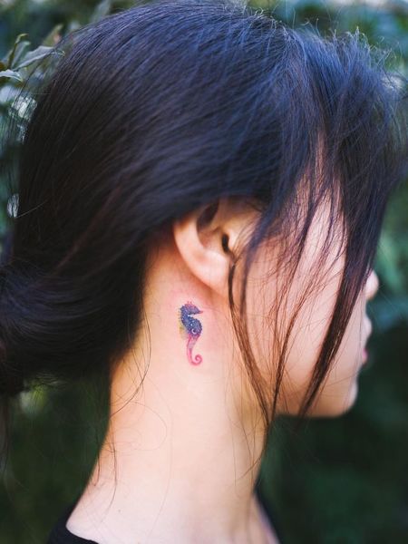 Neck Seahorse Tattoo