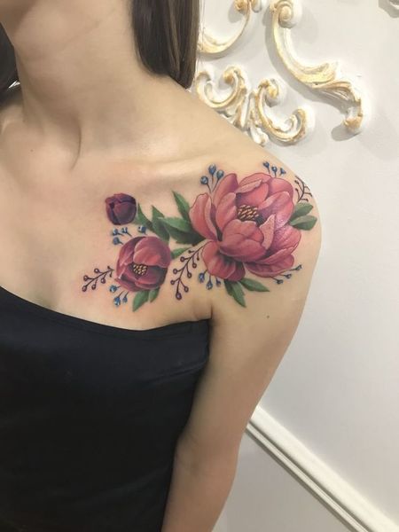 Peony Chest Tattoos