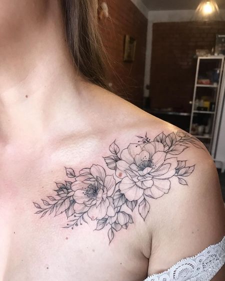 Peony Collarbone Tattoos