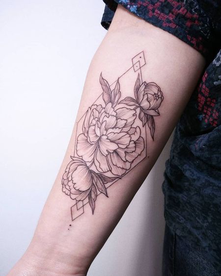 Peony Geometric Tattoos