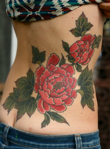 Peony Lower Back Tattoos