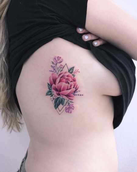 Peony Rib Tattoos