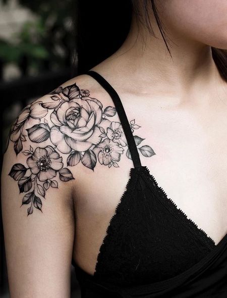 Peony Shoulder Tattoos