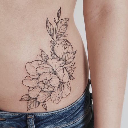 Peony Stomach Tattoos