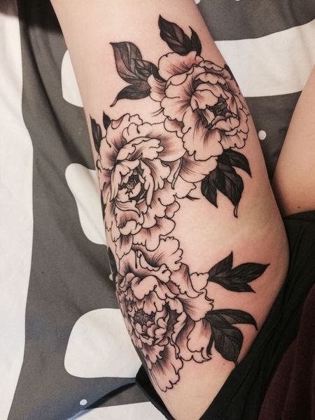 Peony Thigh Tattoos