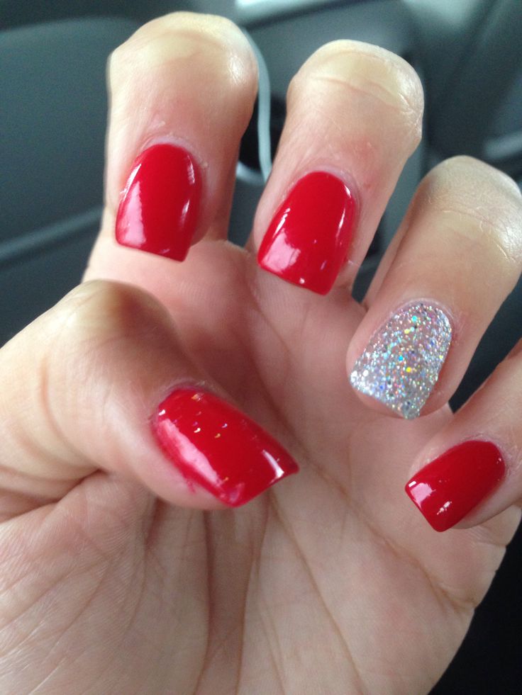 Red Nails With Glitter