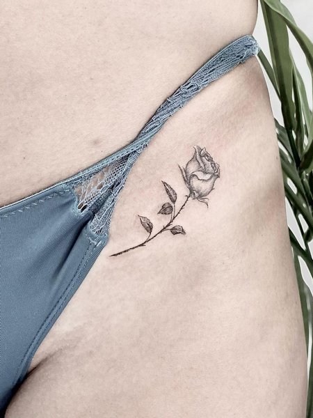 Rose On Hip Tattoo