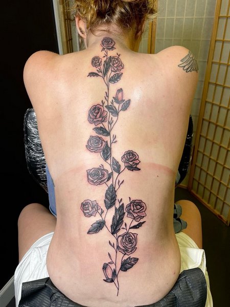 Rose Spine Tattoo
