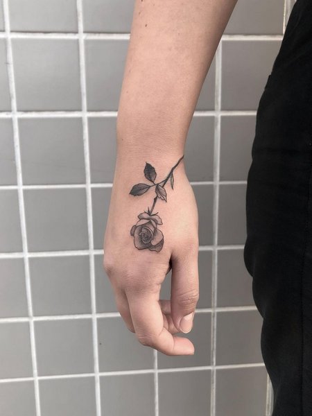 Small Rose Tattoo On Hand