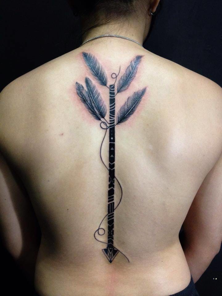 Spine Feather Tattoo