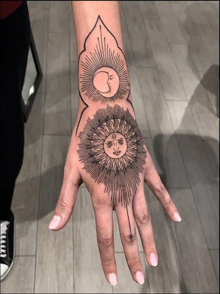 Sun Hand Tattoos For Women
