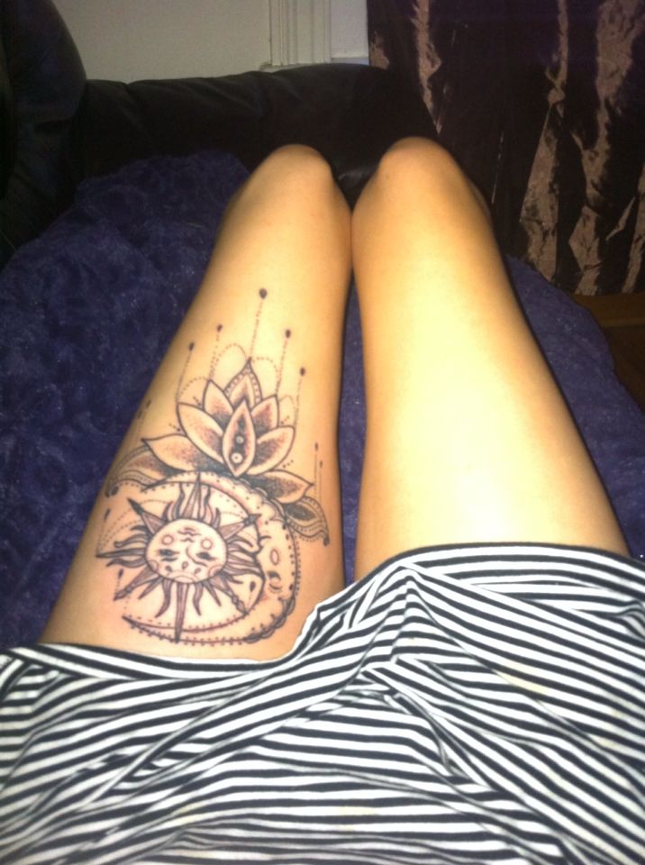 Sun Thigh Tattoos