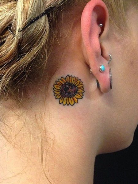 Sunflower Behind The Ear Tattoo