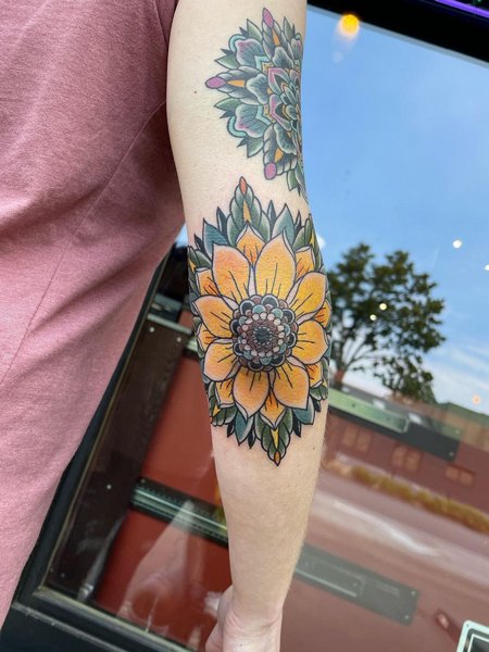 Sunflower Elbow Tattoo