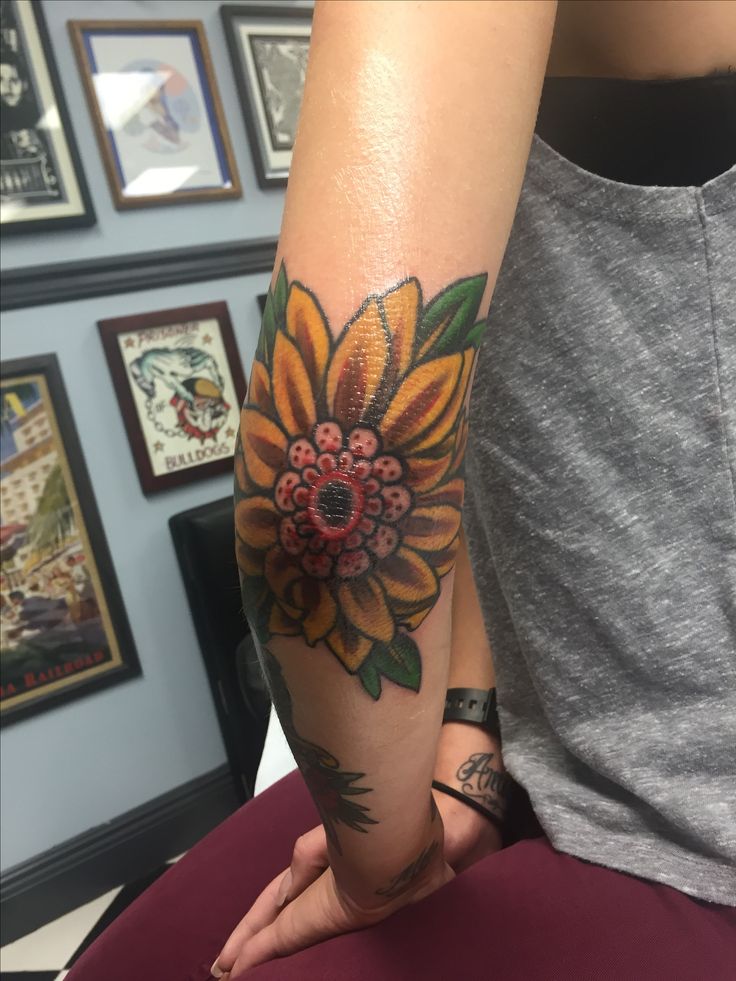Sunflower Elbow Tattoo