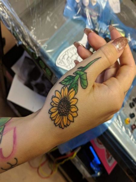 Sunflower Hand Tattoos For Women