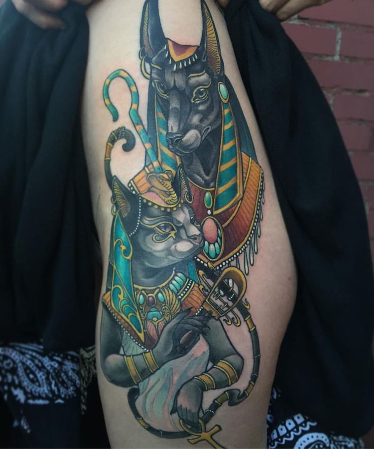 Thigh Anubis Tattoo